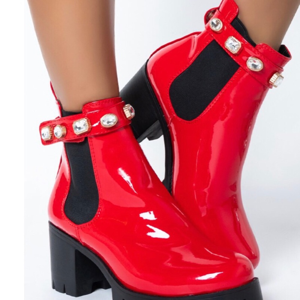 Chucky heel rhinestone bootie